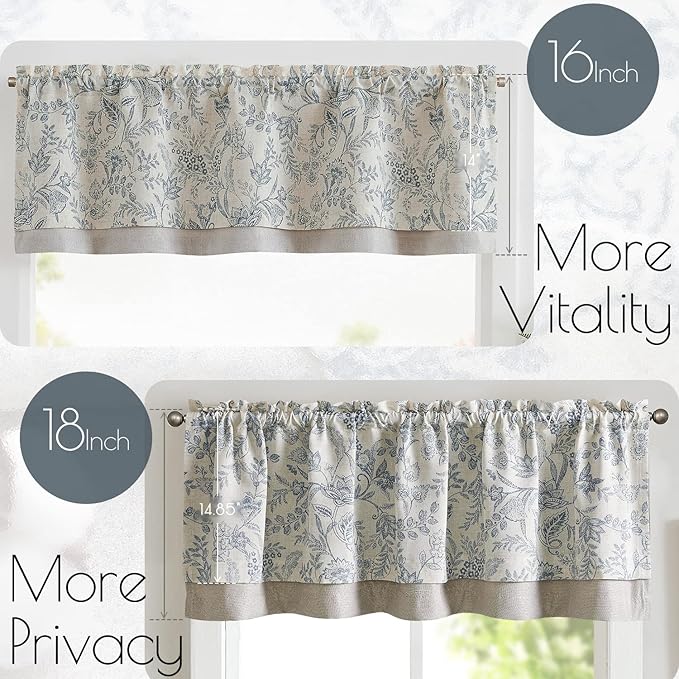jinchan Linen Valance Curtain Farmhouse Floral Printed Small Window Curtain - Image 8