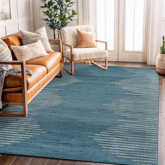 Rugshop Bohemian Stripe Stain Resistant High Traffic Living Room Kitchen - Image 9