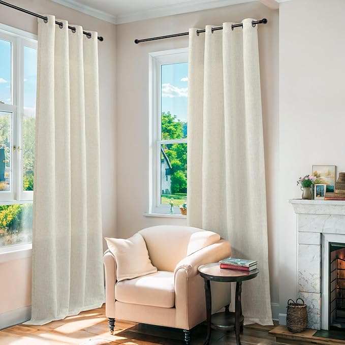 72 Inch Length Linen Curtains for Bedroom 2 Panel Set Natural Crude Tan Beige - Image 2