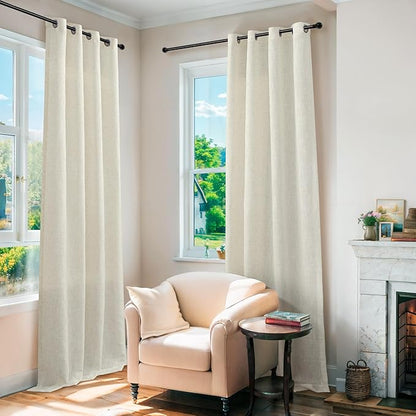 72 Inch Length Linen Curtains for Bedroom 2 Panel Set Natural Crude Tan Beige - Image 2