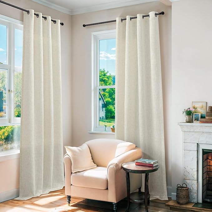 Country Curtains for Living Room 2 Panels Set Natural Rustic Decor Semi Sheer - Image 4