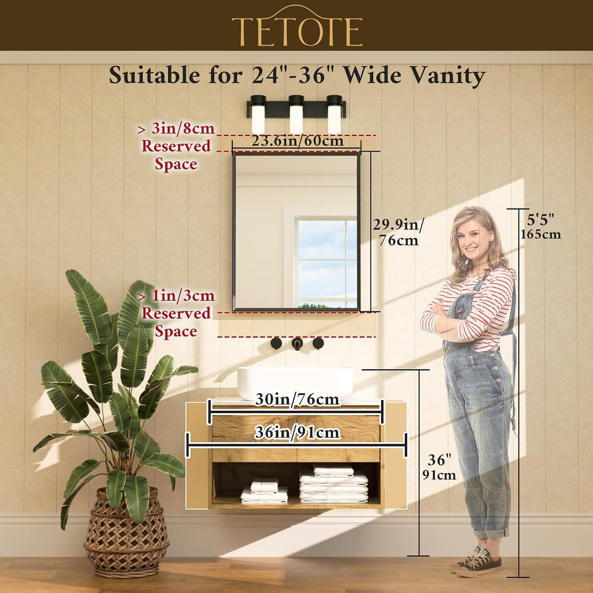tetote brushed nickel bathroom mirror 24" x 30", package contents