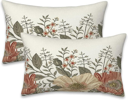 Vintage Poppy Flowers Throw Pillow Covers Set of 2 Blooming Flowers Pillow by Naqiuli