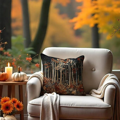 Rustic William Morris Inspired Autumn Forest Decor Pillow Covers 18x18 - Image 4