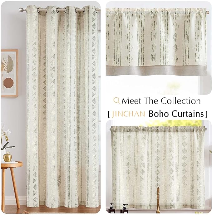 jinchan Boho Kitchen Curtain Linen Tier Curtain Bohemian Cafe 36 Inch Geometric - Image 8