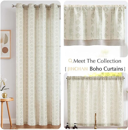 jinchan Boho Kitchen Curtain Linen Tier Curtain Bohemian Cafe 36 Inch Geometric - Image 8