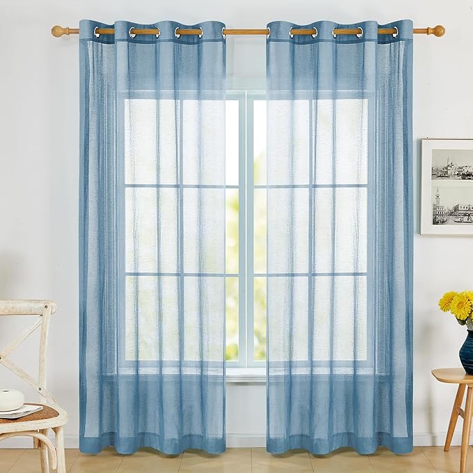 Deconovo Linen-Feel Sheer Curtains, 2 Panels Set, Grommet Top, Semi-Transparent by Deconovo