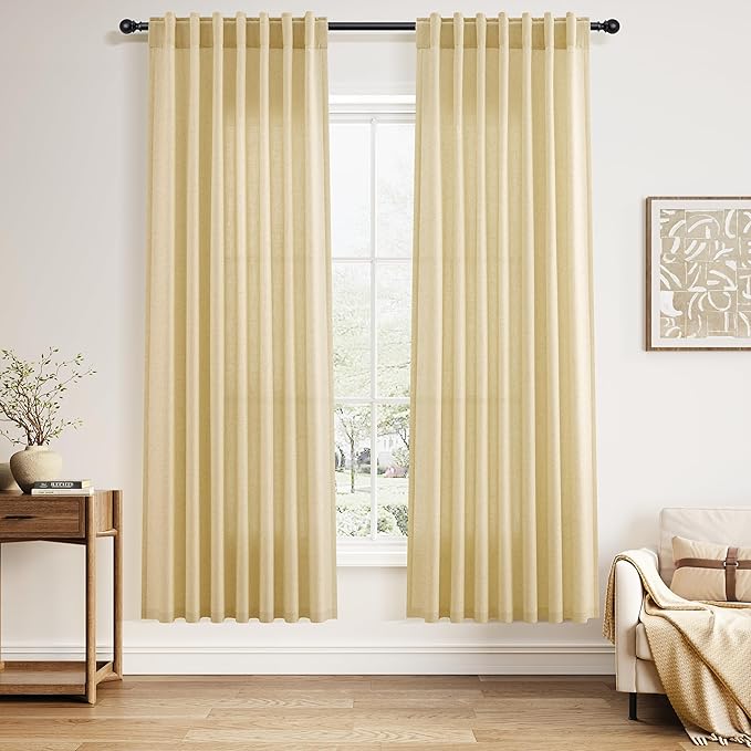 Nanspring Cream Yellow Living Room Curtains 72 Inch Length 2 Panels Set Linen by Nanspring