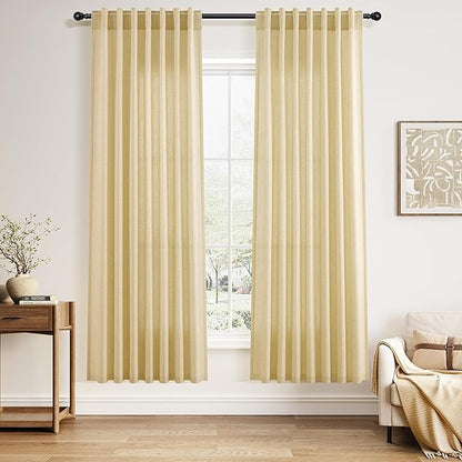 Nanspring Cream Yellow Living Room Curtains 72 Inch Length 2 Panels Set Linen by Nanspring
