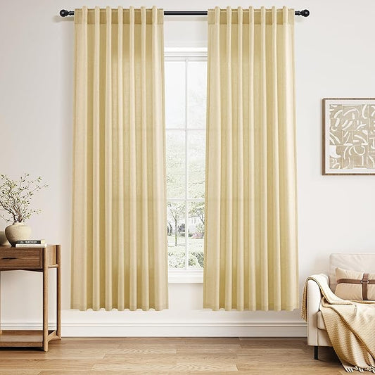 Nanspring Cream Yellow Living Room Curtains 72 Inch Length 2 Panels Set Linen by Nanspring