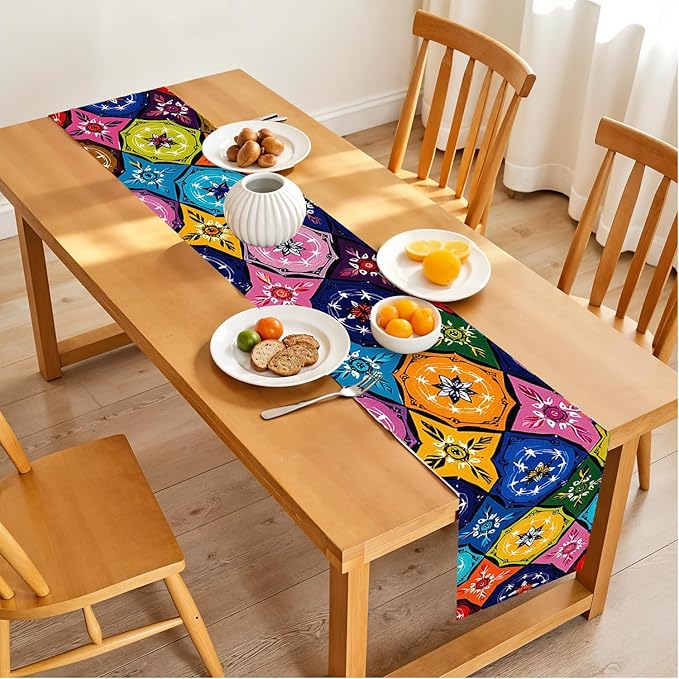 Colorful Mexican Talavera Style Table Runner – Hand-Painted Ceramic Tile Design - Image 2