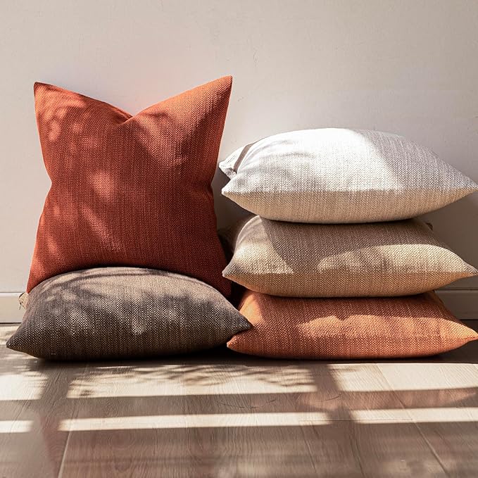 Foindtower Set of 2 Decorative Textured Burlap Linen Throw Pillow Covers - Image 5