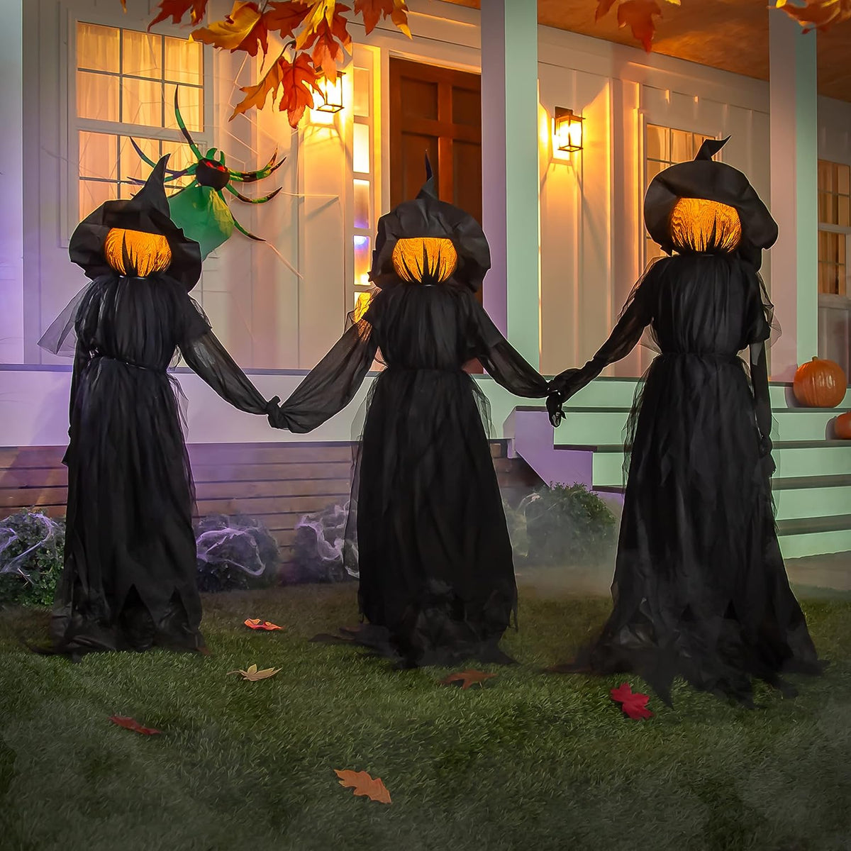 Evergreen Set of 3 LED Black Halloween Witches with Hats Stakes | 4 Feet Tall | Weatherproof Battery Operated | Spooky Garden Statue Outdoor Decoration Grass Lawn or Patio