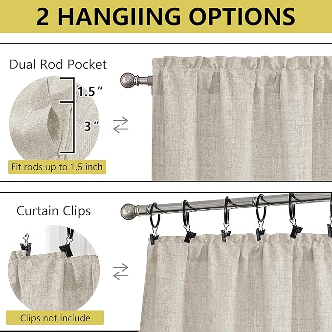 Natural Kitchen Curtains 36 Inch Length 2 Panels, Light Filtering Farmhouse - Image 4