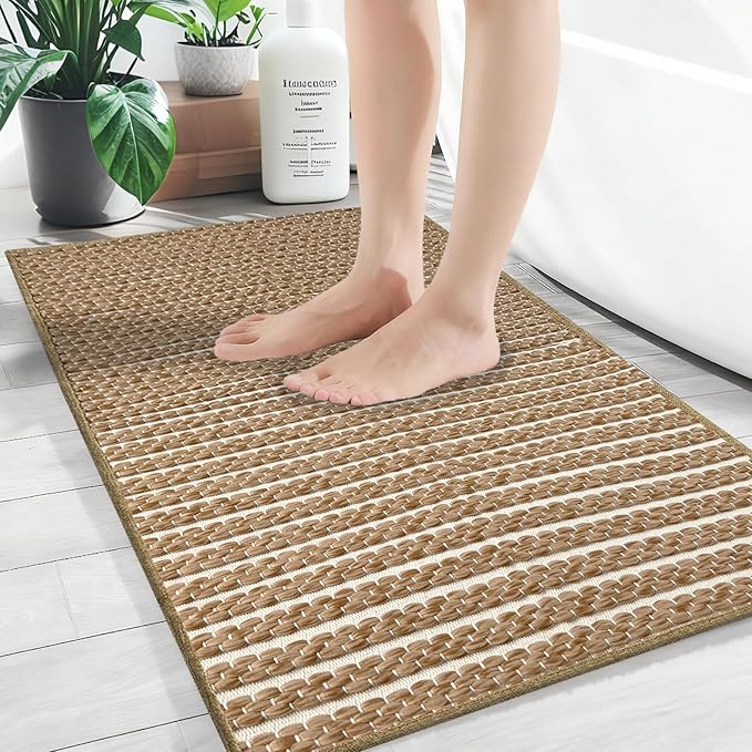 Braided Bath Mat, Boho Small Bathroom Rugs Non Slip Washable Super Absorbent by winolive