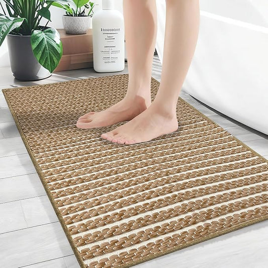 Braided Bath Mat, Boho Small Bathroom Rugs Non Slip Washable Super Absorbent by winolive