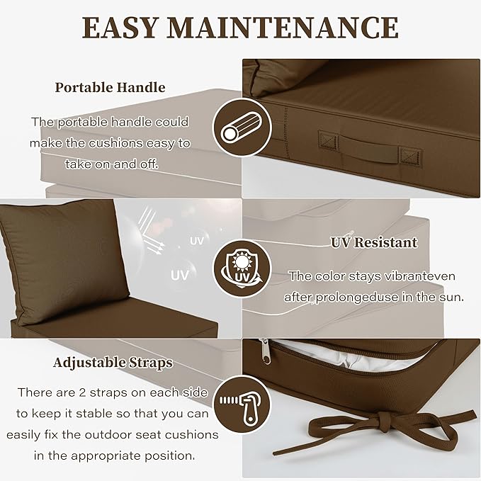 Outdoor Seat Cushion Set 22 L × 24 W × 5 H Inch Waterproof & Fade Resistant - Image 4