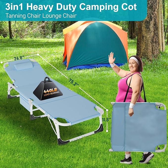 ABORON Camping Cot for Adult 28" Extra Wide, Heavy-Duty 1200D Oxford Cot for - Image 5