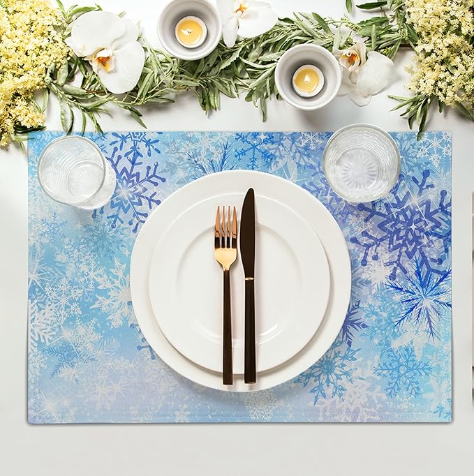 Blue Snowflake Winter Placemats Set of 4 Xmas Snow Place Mat Merry Christmas - Image 3