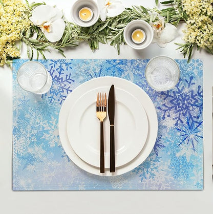 Blue Snowflake Winter Placemats Set of 4 Xmas Snow Place Mat Merry Christmas - Image 3