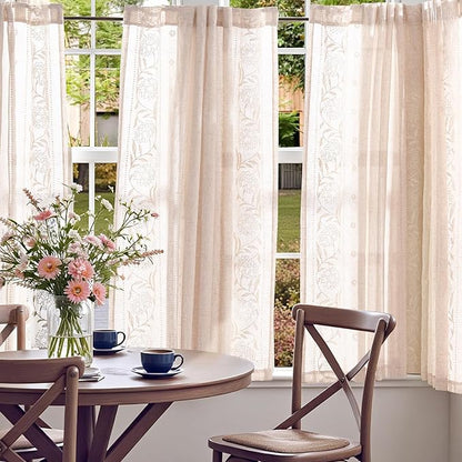 jinchan Winslow Linen Curtains 54 Inch Length Small Window Curtains Embroidered - Image 3
