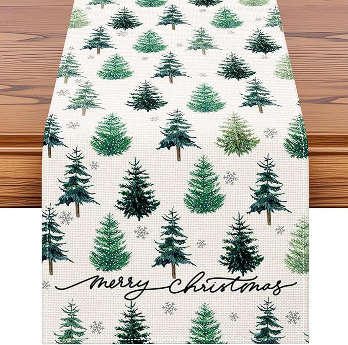 OTOSTAR Snowflake Christmas Tree Black Merry Christmas Table Runner, Xmas by OTOSTAR
