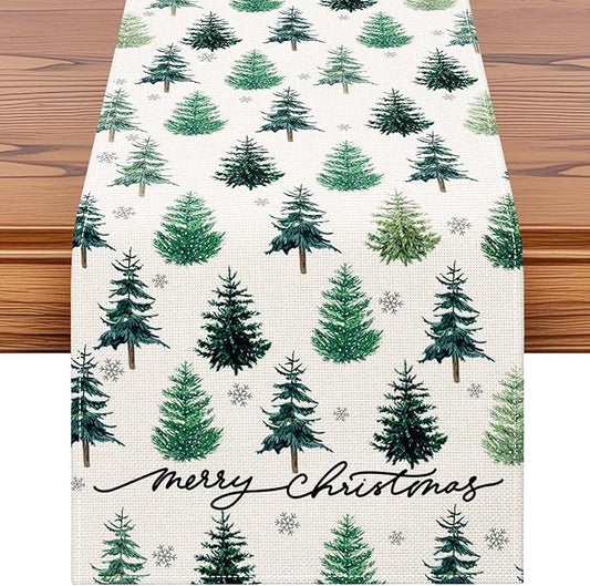 OTOSTAR Snowflake Christmas Tree Black Merry Christmas Table Runner, Xmas by OTOSTAR