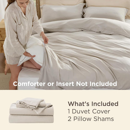 bedsure prewashed duvet cover king, cotton-like soft bedding shown in use