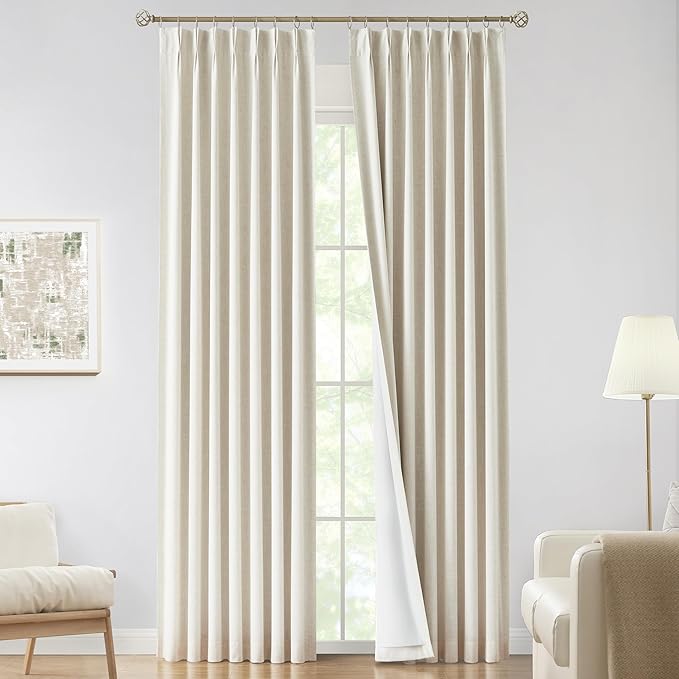 Vision Home Natural Pinch Pleated Full Blackout Curtains Linen Blended Room by VisionHome