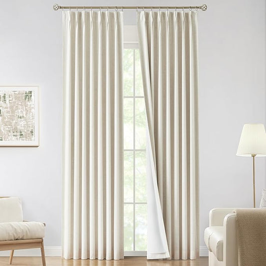 Vision Home Natural Pinch Pleated Full Blackout Curtains Linen Blended Room by VisionHome