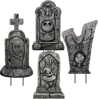 4PCS Metal Halloween Tombstone Outdoor Yard Signs with Stakes Decorations