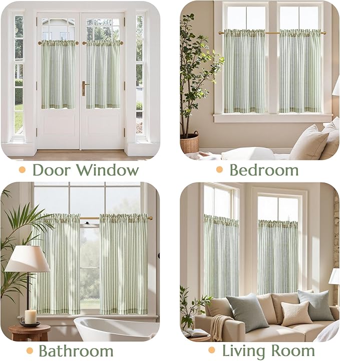 jinchan Linen Kitchen Curtains 36 Inch Length Striped Tier Curtains Ticking - Image 4