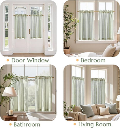 jinchan Linen Kitchen Curtains 36 Inch Length Striped Tier Curtains Ticking - Image 4