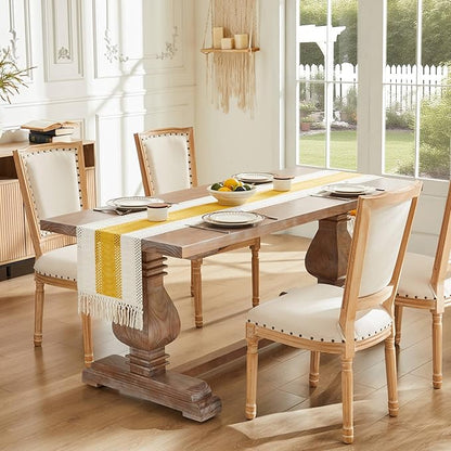 ZeeMart Macrame Style Bicolor Stitching Table Runner, 14 x 60 Inch Mustard/Ivory - Image 2