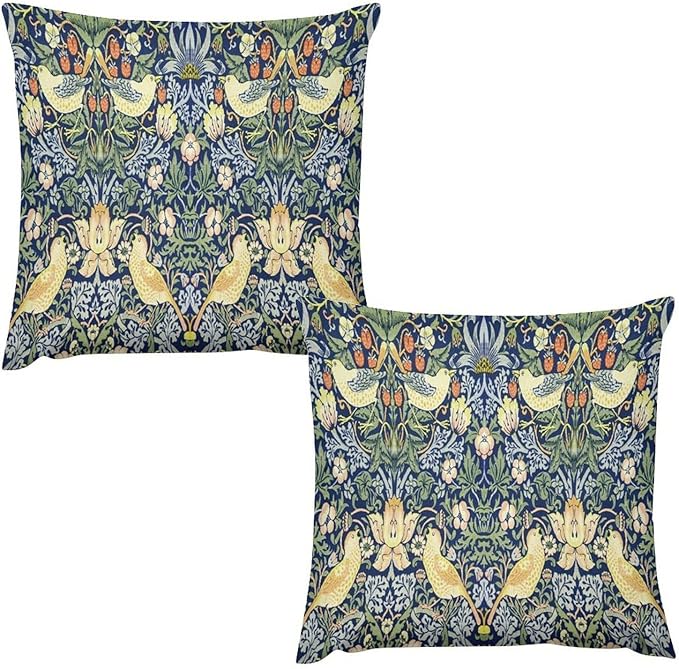 William Morris Floral Original Throw Pillow Covers Boho Chic Retro Floral Bird by XBDDZSW