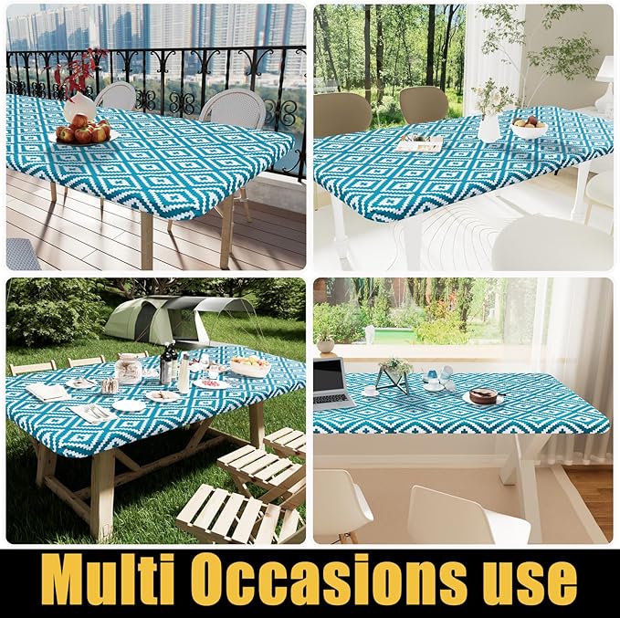 Smiry Rectangle Picnic Table Cloth, Waterproof Elastic Fitted Outdoor - Image 6