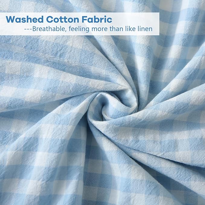 Light Blue White Plaid Ruffle Gingham Bedding Body Pillow Cover, 100% Cotton - Image 6