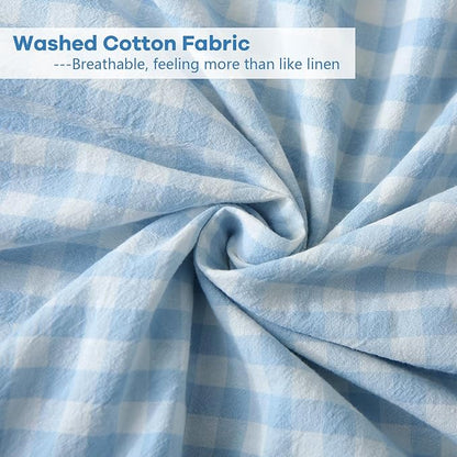 Light Blue White Plaid Ruffle Gingham Bedding Body Pillow Cover, 100% Cotton - Image 6