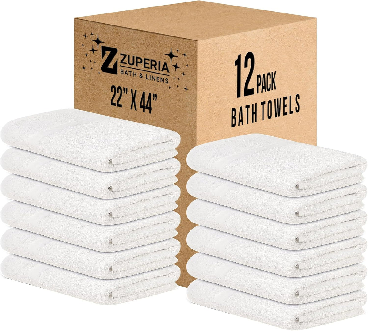 zuperia white bath towels bulk 12 pack (22 shown in use