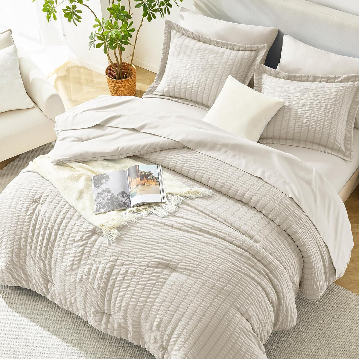 himeet queen comforter set, 7-piece seersucker bed in, main product view