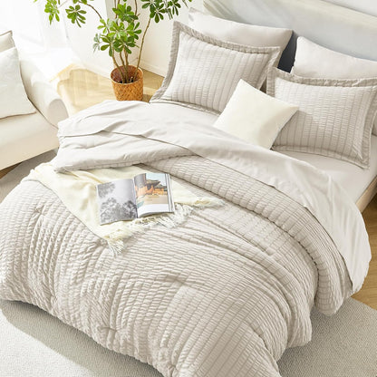 himeet queen comforter set, 7-piece seersucker bed in, main product view