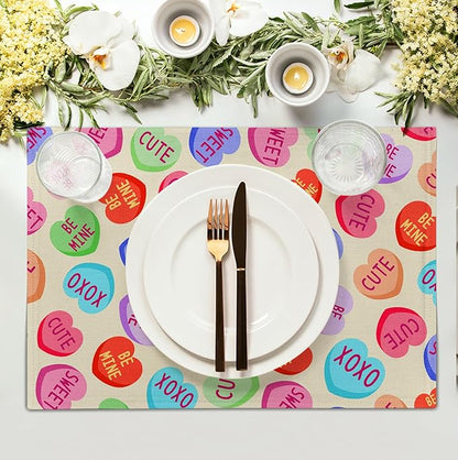 Valentine Pink Love Heart Candy Placemats Set of 4 Valentines Seasonal Table - Image 3
