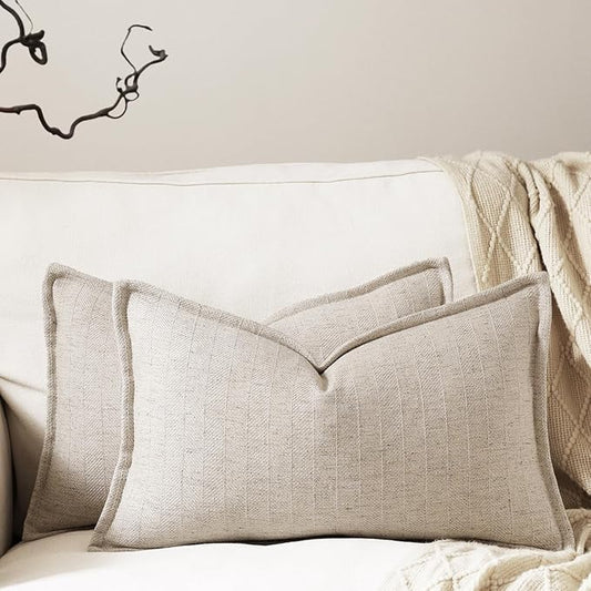 12x20 Linen Pillow Covers Natural Beige Pack of 2 Farmhouse Boho Neutral by DEZENE