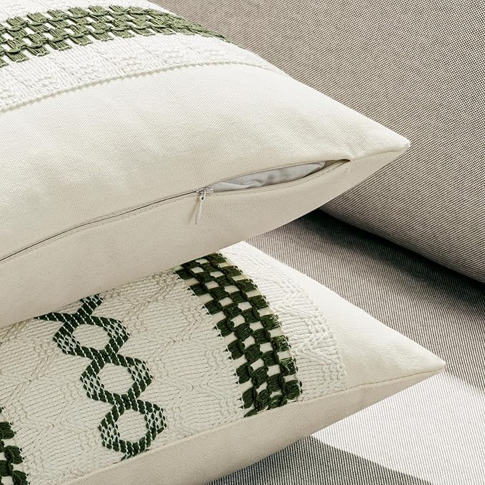MIULEE Set of 2 Moss Green Boho Decorative Pillow Covers 18x18 Inch Farmhouse - Image 5