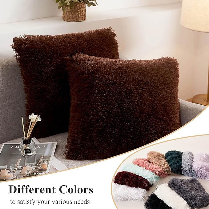 XeGe Soft Faux Fur Brown Throw Pillow Covers, Luxury Fluffy Cushion Covers - Image 7