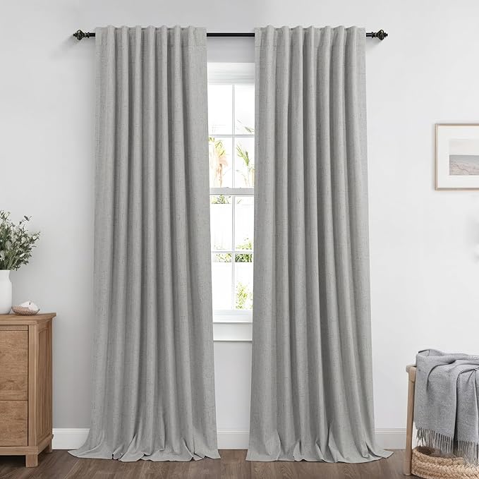 KOUFALL Light Grey Back Tab Linen Blackout Curtains 92 Inches Long - Image 9
