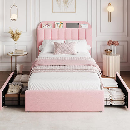 garveehome twin bed frame, platform bed with storage, side view