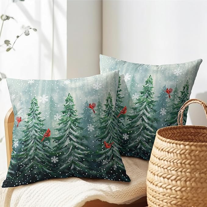 Watercolor Tree Throw Pillow Cover 18x18 inch Set of 2 Christmas Dark Green - Image 5