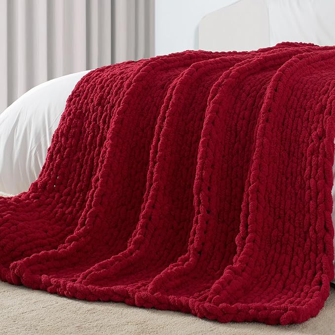 Carriediosa Chunky Knit Throw Blanket 60" X 80" Twin, 100% Hand Made Large by Carriediosa