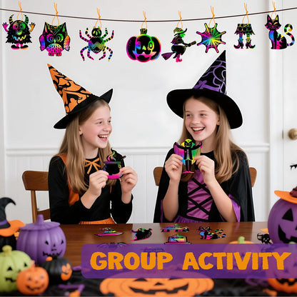 JOYIN 120 Pcs Halloween Rainbow Scratch Art Crafts for Kid, Halloween Party Favors, Scratch Off Paper with 18 Designs for Party Supplies, Classroom Activities Game Goodies Gifts